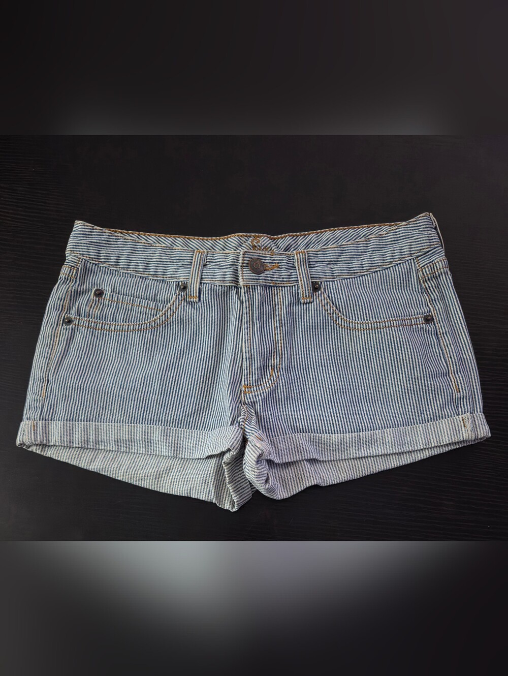 Lux Striped Blue and White Denim Jean Shorts